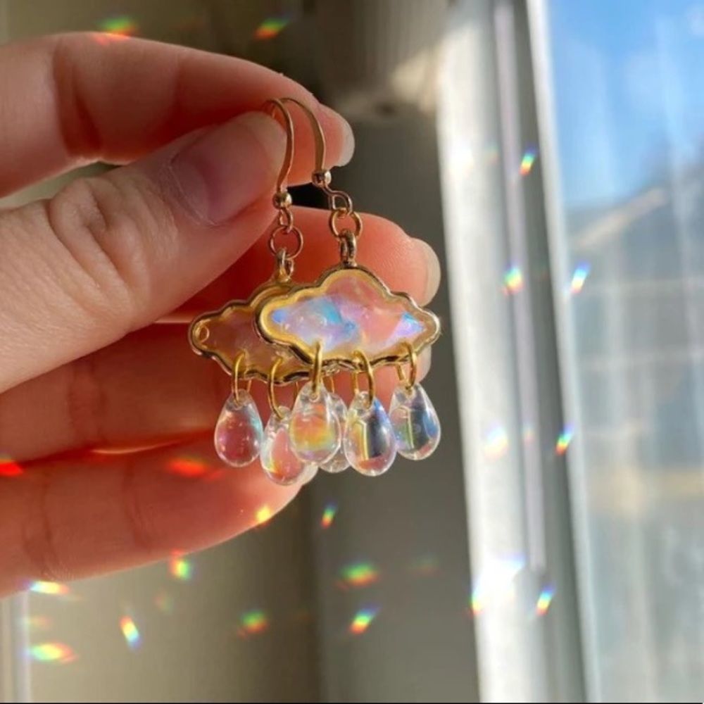 Whimsical Raindrop Cloud Drop Earrings | Teardrop Rain Resin Dangle Earrings